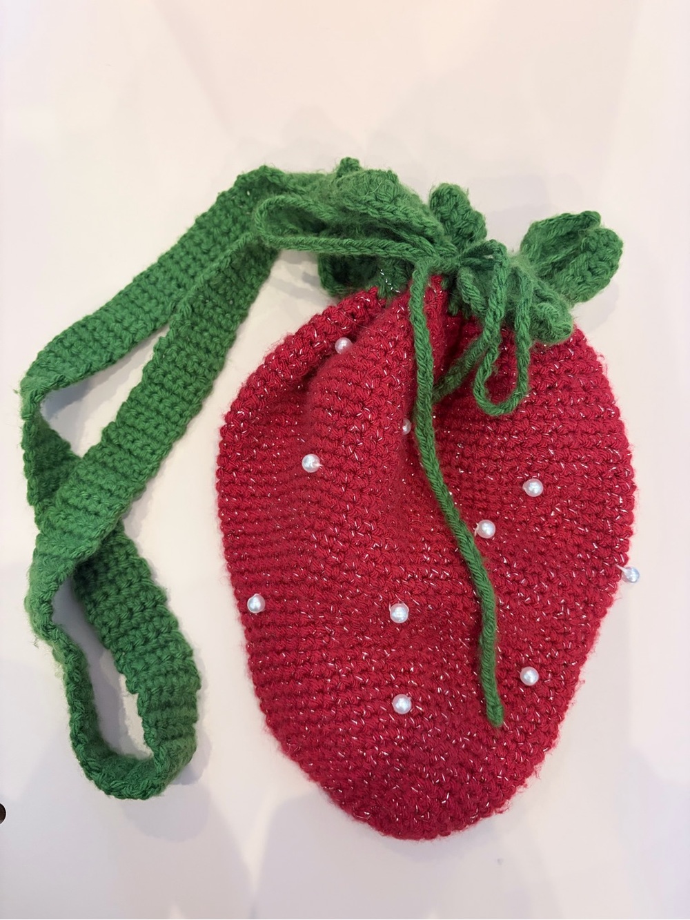 Handmade Strawberry Crochet Crossbody Bag - Red & Green